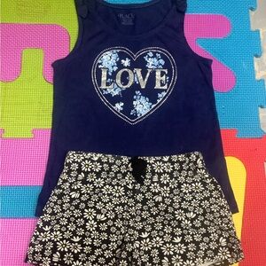 Navy Love Tank Top and Floral Shorts Set